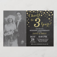 3rd Wedding Anniversary Chalkboard Black and Gold