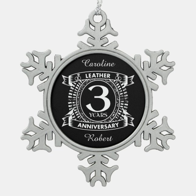 3rd wedding anniversary distressed crest snowflake pewter christmas ornament (Front)