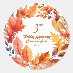 3rd Wedding Anniversary Fall Floral Classic Round Sticker
