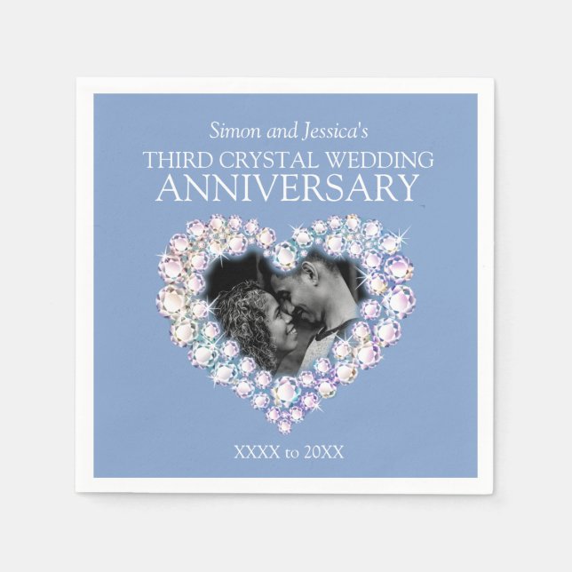 3rd wedding anniversary heart custom photo blue napkin (Front)