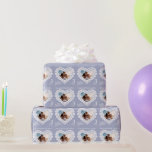 3rd wedding anniversary heart photo moonstone wrapping paper<br><div class="desc">Wedding anniversary wrapping paper in moonstone and blue grey. Personalise this anniversary paper with your own photo and couples name and the anniversary year. Beautiful moonstone gemstone bead effect in a heart shape second Wedding Anniversary wrapping paper ideal to wrap up a special gift for a third wedding Anniversary which...</div>
