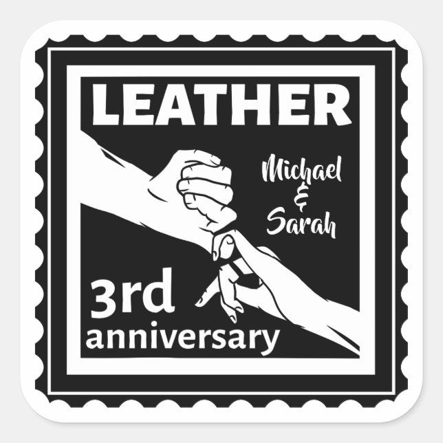 3RD Wedding anniversary holding hands traditional Square Sticker (Front)