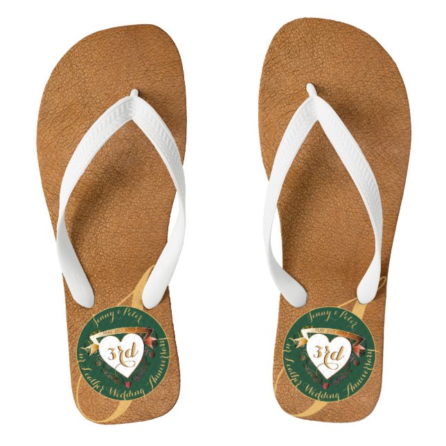 3rd Wedding Anniversary Leather Image Flip Flops (Footbed)