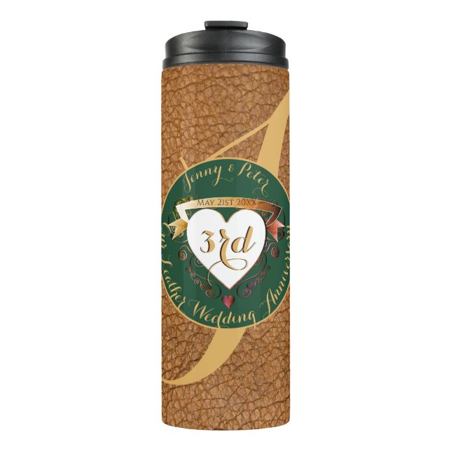 3rd Wedding Anniversary Leather Thermal Tumbler (Front)