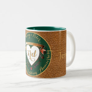 3rd Wedding Anniversary Leather Two-Tone Coffee Mu Mug