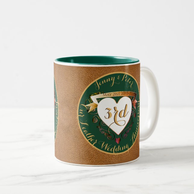 3rd Wedding Anniversary Leather Two-Tone Coffee Mu Two-Tone Coffee Mug (Front Right)