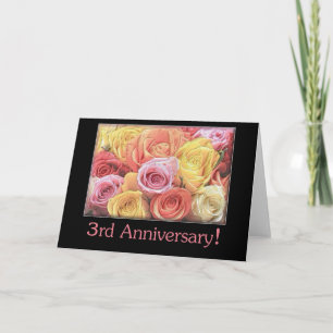 3rd Wedding Anniversary mixed rose bouquet Card