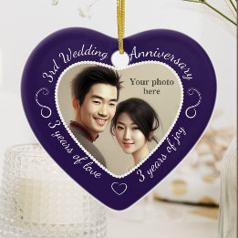 3rd Wedding Anniversary Photo Ceramic Tree Decoration