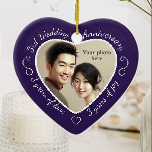 3rd Wedding Anniversary Photo Ceramic Tree Decoration