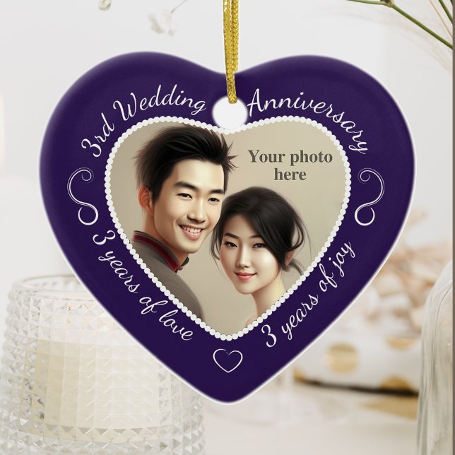 3rd Wedding Anniversary Photo Ceramic Tree Decoration (Creator Uploaded)
