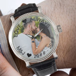 3rd Wedding Anniversary Photo Leather Watch<br><div class="desc">Custom leather watch for your 3rd wedding anniversary (or personalise for anything you want!). The template is set up for you to add your own photo and you can also edit all of the text if you wish. The wording sits on a semi-transparent border overlay above your photo. The sample...</div>