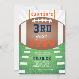 3rd Year Down Football Theme 3rd Birthday Invitation