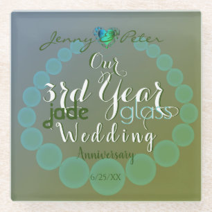 3rd Year Jade/Glass Wedding Anniversary Green Glass Coaster