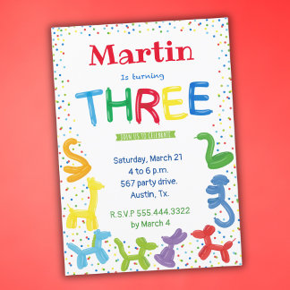 3rth birthday animal balloon invitation