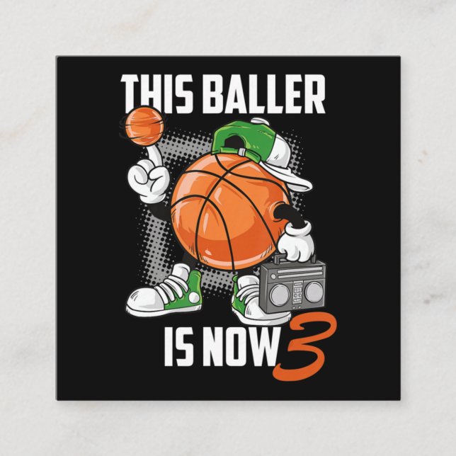 3th Birthday Basketball Player Funny 3 Years Old Square Business Card (Front)