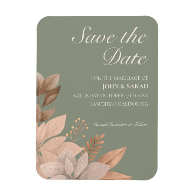 3X4 Sage Green & Floral Save the Date Magnet (Vertical)