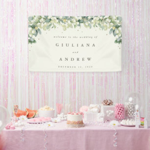 3'x5' Cream Snowberry+Eucalyptus Wedding Welcome Banner