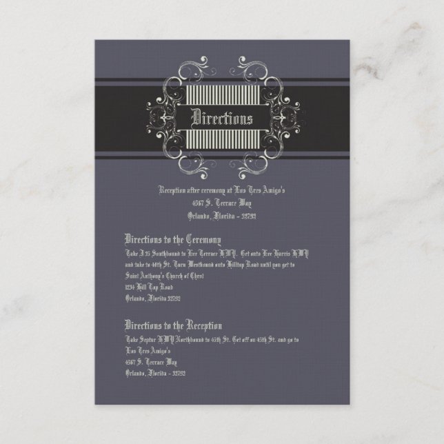 3x5 Directions Card Black Tie Affair Grey Elegant (Front)