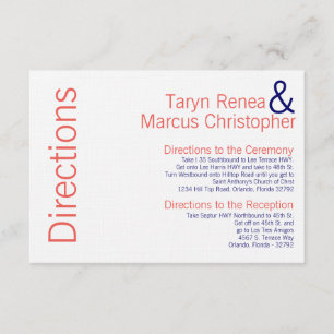 3x5 Directions Card Coral Navy Blue Name Chevron