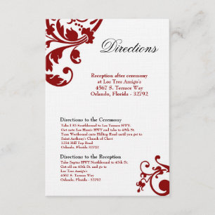 3x5 Directions Card Crimson Red Floral Filigree