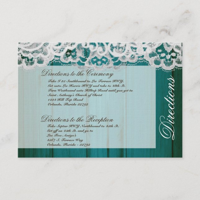 3x5 Directions Card Wedding Distrissed Teal Wood (Front)