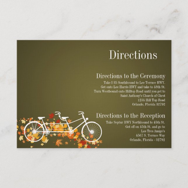 3x5 Directions Card Whimsical Brown Double Bike (Front)