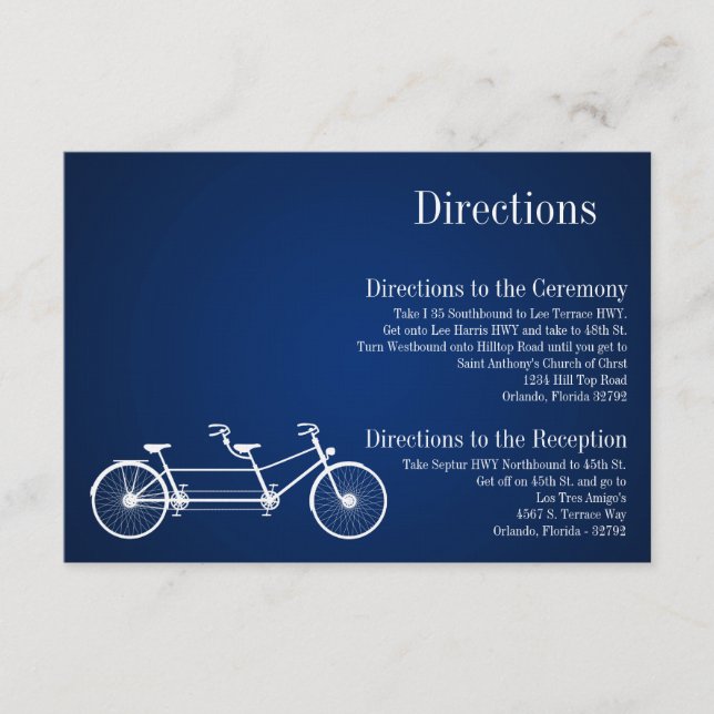 3x5 Directions Card Whimsical Navy Double Bike (Front)