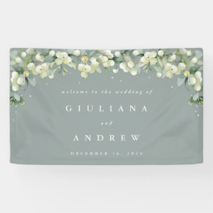 3'x5' Green Snowberry+Eucalyptus Wedding Welcome B Banner