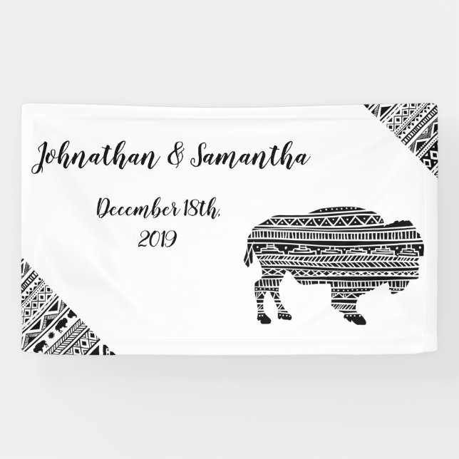 3'x5' Personalised Banner Boho Buffalo Tribal Patt (Horizontal)
