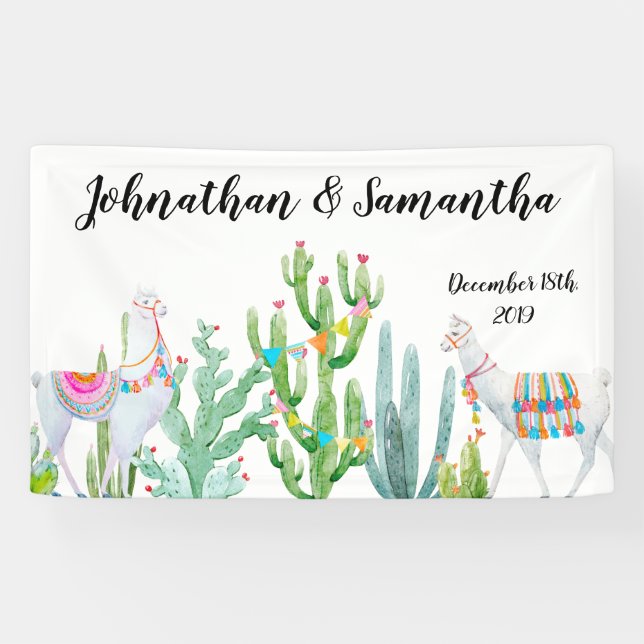 3'x5' Personalised Banner Boho Llama Bohemian Cact (Horizontal)