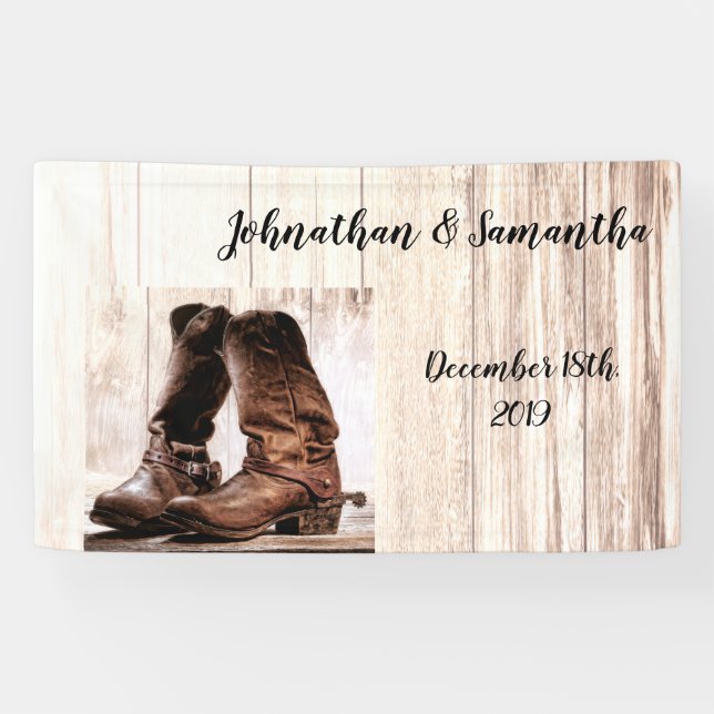 3'x5' Personalised Banner Boots Country Rustic Wes (Horizontal)