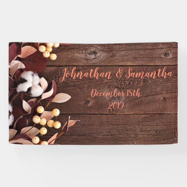 3'x5' Personalised Banner Cotton Branch on Dark Wo (Horizontal)