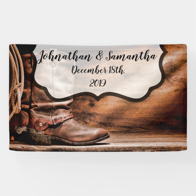 3'x5' Personalised Banner Cowboy Boots Barn Wood R (Horizontal)