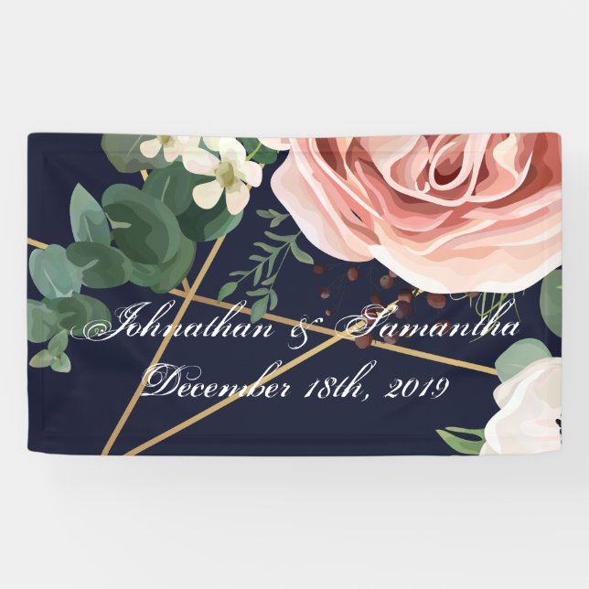 3'x5' Personalised Banner Geometric Garden Navy (Horizontal)