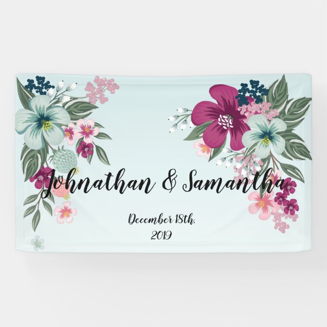 3'x5' Personalised Banner Tropical Flower on Blue (Horizontal)