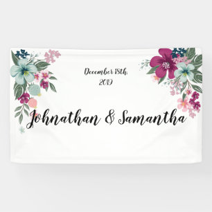 3'x5' Personalised Banner Tropical Flowers on Whit
