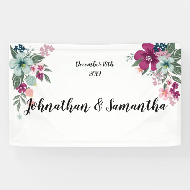 3'x5' Personalised Banner Tropical Flowers on Whit (Horizontal)