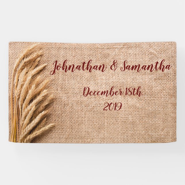 3'x5' Personalised Banner Wheat on Burlap Sack Cou (Horizontal)