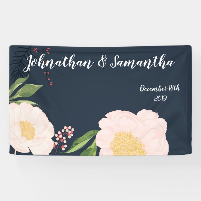 3'x5' Personalised Banner White Floral Flowers on (Horizontal)