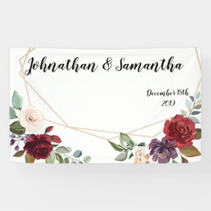 3'x5' Personalised Banner White Roses Gold Geometr