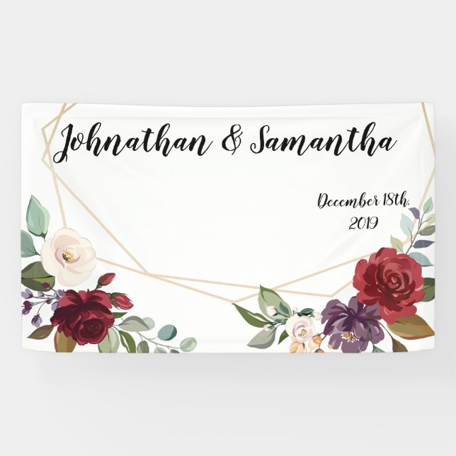 3'x5' Personalised Banner White Roses Gold Geometr (Horizontal)
