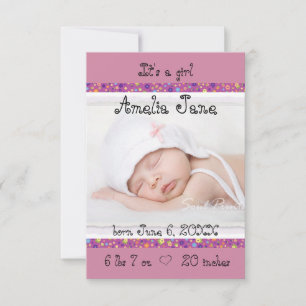 3x5 Purple Newborn Baby Girl Announcement