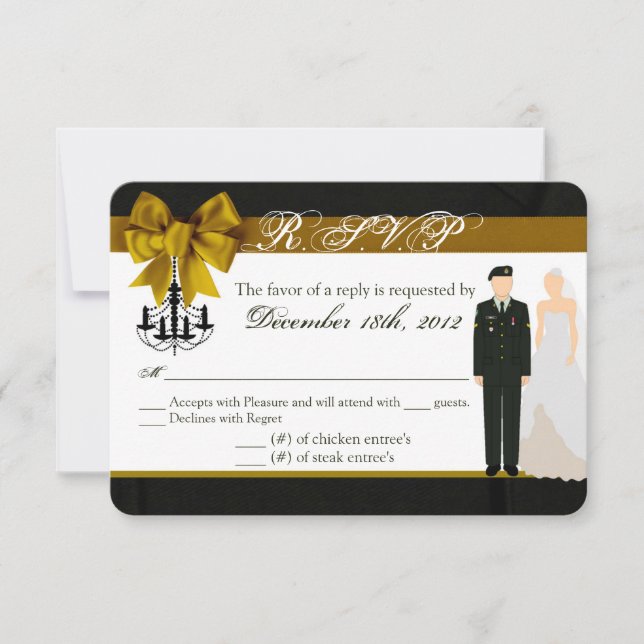 3x5 R.S.V.P. Reply Card ARMY Uniform Groom Bride (Front)