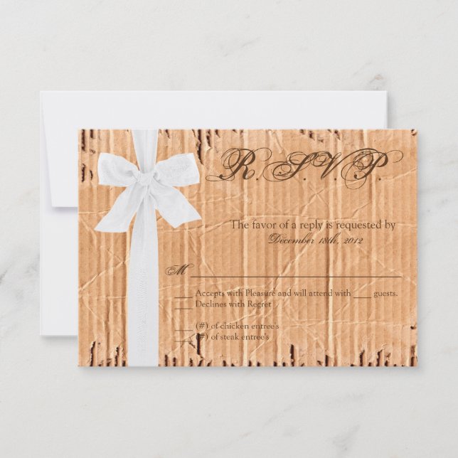 3x5 R.S.V.P. Reply Card Cardboard Flap White Ribbo (Front)