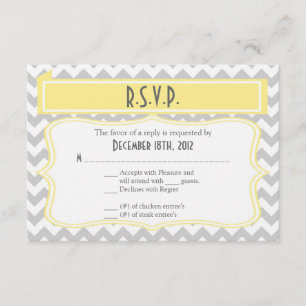 3x5 R.S.V.P. Reply Card Chevron Stripe Grey Yellow