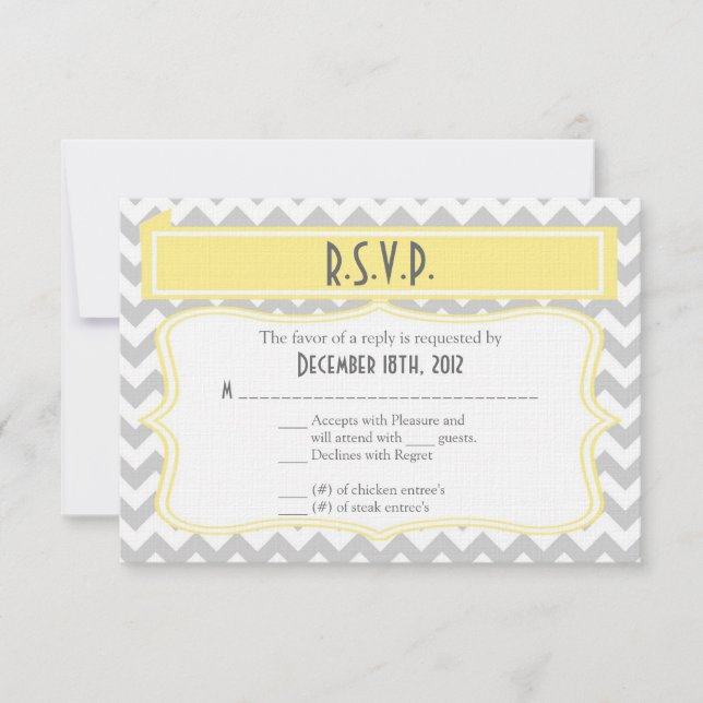 3x5 R.S.V.P. Reply Card Chevron Stripe Grey Yellow (Front)