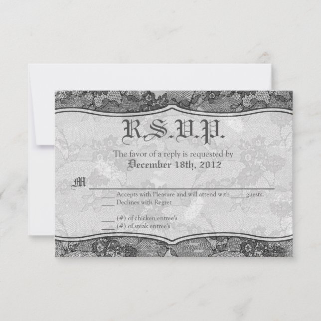 3x5 R.S.V.P. Reply Card Country Black Lace Print (Front)