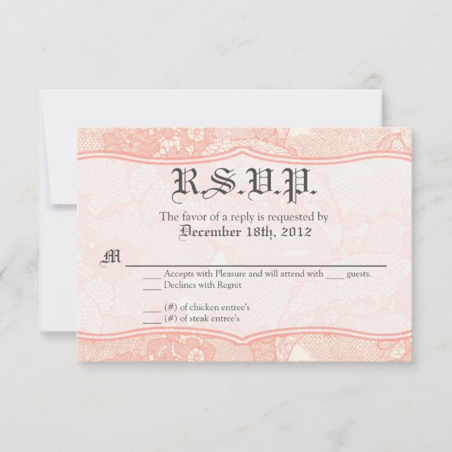 3x5 R.S.V.P. Reply Card Country Coral Lace Print (Front)
