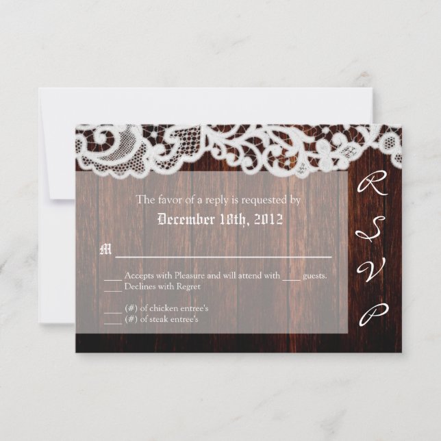 3x5 R.S.V.P. Reply Card Country Dark Barn Wood Lac (Front)