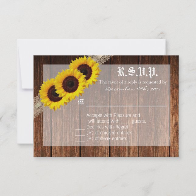3x5 R.S.V.P. Reply Card Country Sunflower Wood (Front)